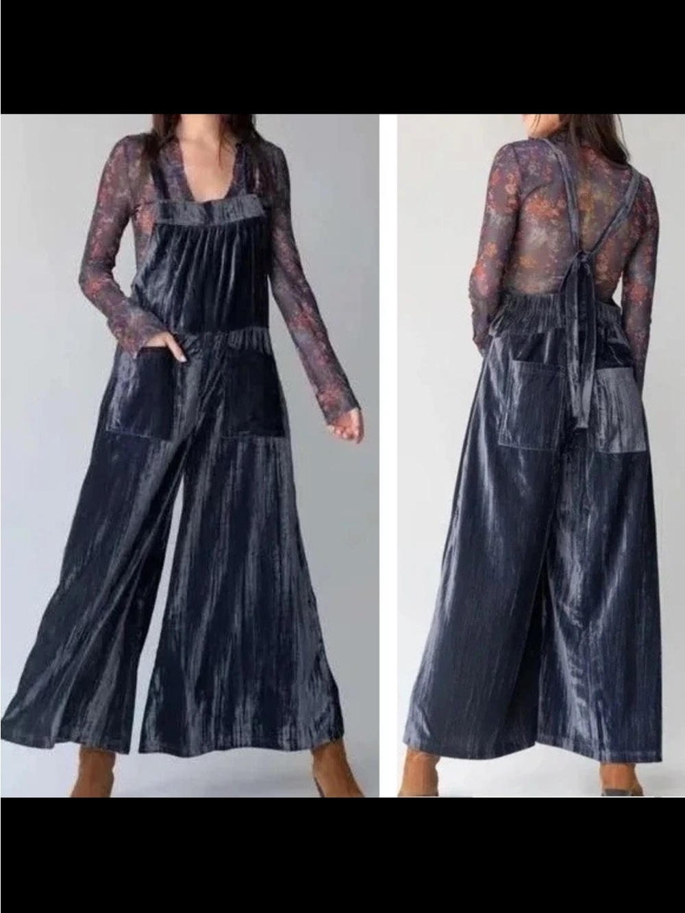 Natural Life Velvet Dakota Jumpsuit Women’s XS Tie Back Overalls Wide Leg B17